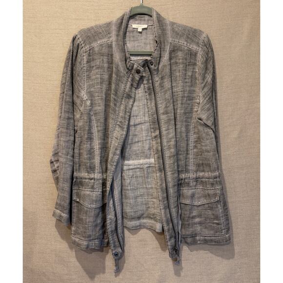 Mystree Jackets & Blazers - Gray Lightweight Linen Look Drawstring Waist Women's Utility Jacket Size L‎